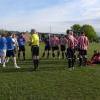 Ref. Stephen Reid briefs Team Round Table and Team Green Machine at thestart of the 2013 Bloomiehall Centenary Cup Fnal  
